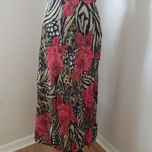 KL Collection Floral Animal Print Maxi Skirt Sz Small $12